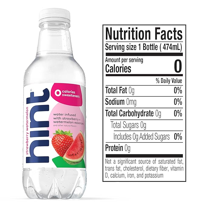 Hint Fruit-Infused Bottled Water, Strawberry Watermelon - Sugar Free Flavored Water with Zero Calories, Naturally Flavored, and No Artificial Sweeteners - 16 Fl Oz (Pack of 12)-FlexoryFit