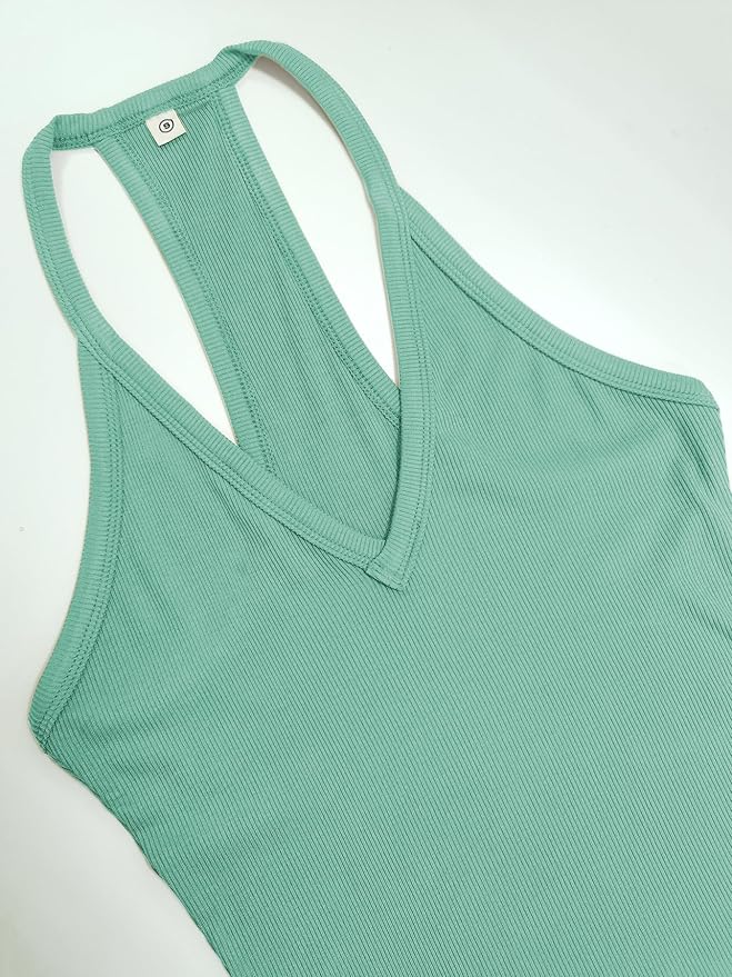 iGENJUN Workout Tops for Women Racerback Basic Tank Summer 2025 Camisole V Neck Slim Fit Ribbed Sleeveless-FlexoryFit