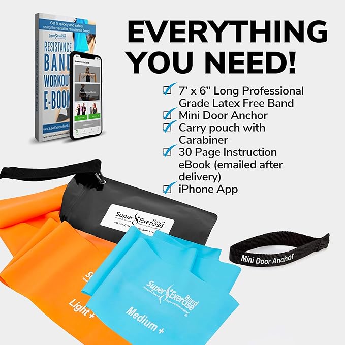 7Ft Long Resistance Bands for Stretching - Resistance Bands Set with Door Anchor - Exercise Bands Including Carry Pouch, E-Book & App - Latex-Free Workout Bands-FlexoryFit