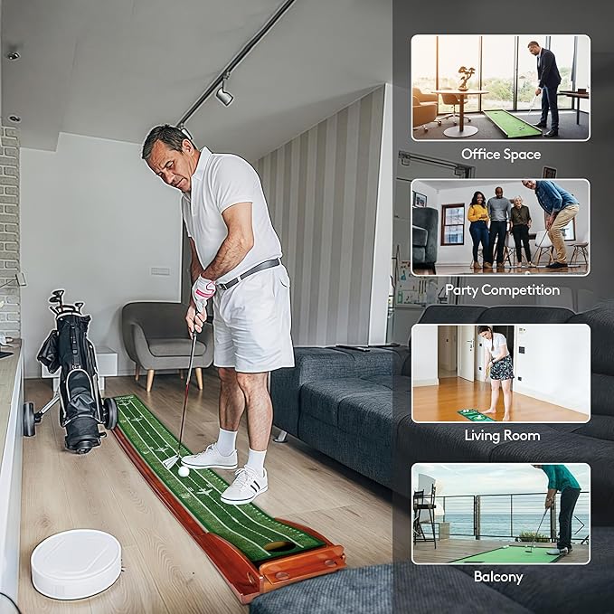Putting Green Indoor Golf Putting Mat – Easy to Assemble with Automatic Ball Return, Wrinkle-Free Close to Real Green Speed, Suitable for Office, Recreation Room, Patio – Ideal Gift