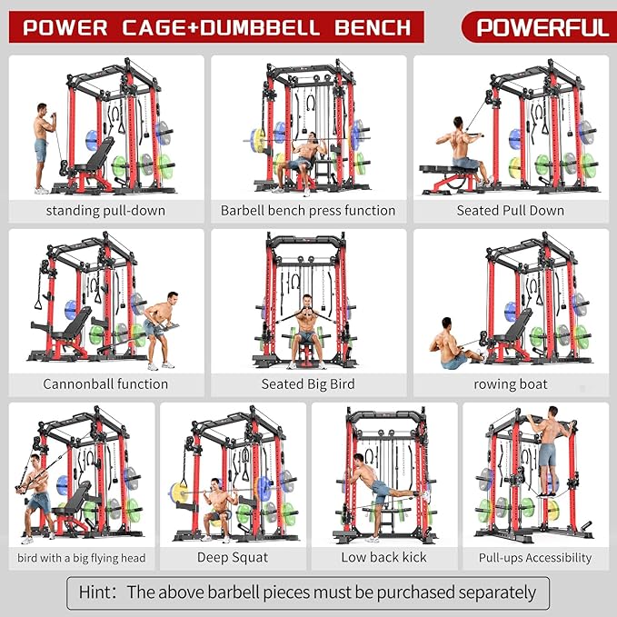 Power Cage,1600lbs Multi-Function Power Rack with Adjustable Cable Crossover System and More Training Attachment, Weight Cage for Home Gym-FlexoryFit