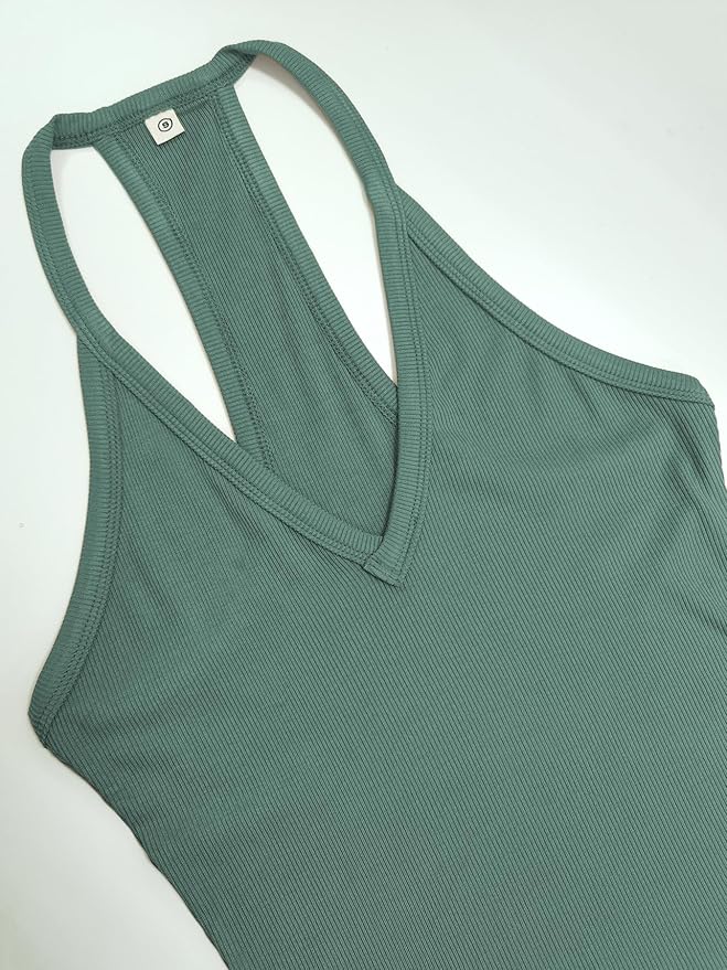 iGENJUN Workout Tops for Women Racerback Basic Tank Summer 2025 Camisole V Neck Slim Fit Ribbed Sleeveless-FlexoryFit