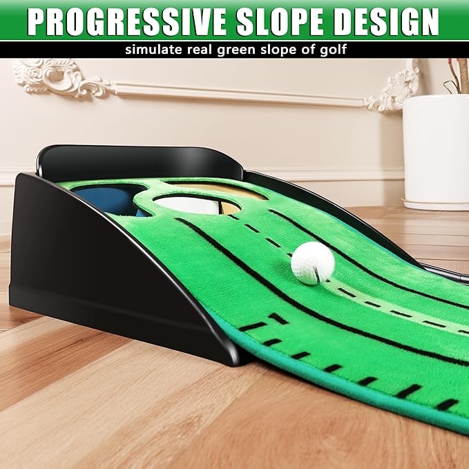 CHAMPKEY Professional Hazard Golf Putting Green Come with Golf Putting Gates and Putting Mirror - Progressive Slope Tech and Noise Reduction Tech Golf Putting Mat