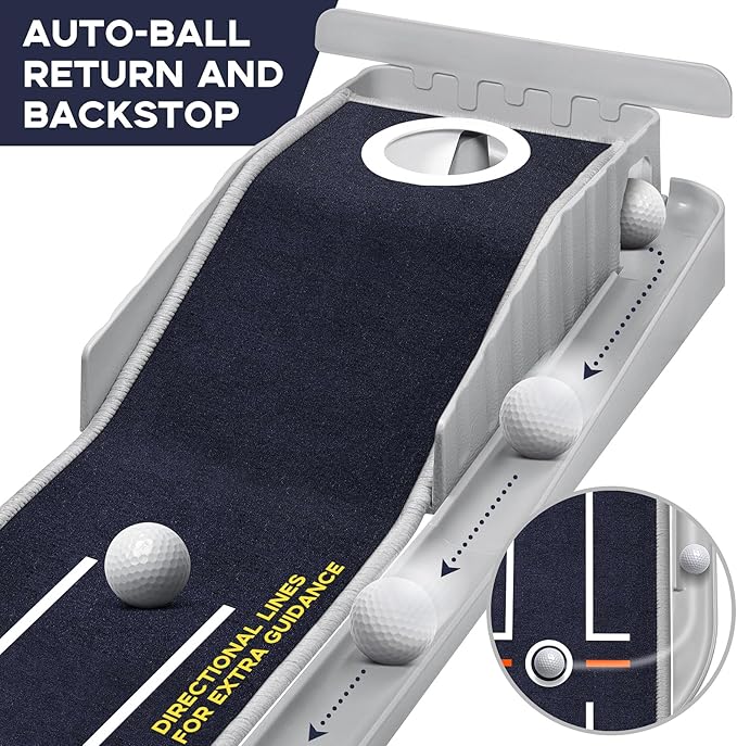 Mini Golf Putting Mat - Indoor/Outdoor with Ball Return Alignment Guide & Durable Velvet Crystal Mat Golf Accessories for Men Enjoy Speedy Wrinkle-Resistant Putting Fun