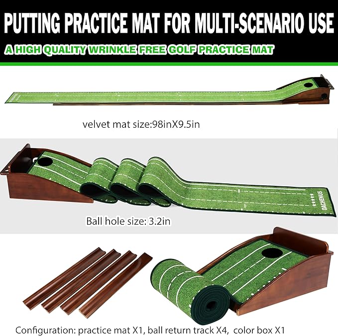 Putting Green Indoor Mat Outdoor Golf Putting Mat with Automatic Ball Return - Ideal for Home, Office, and Outdoor Use
