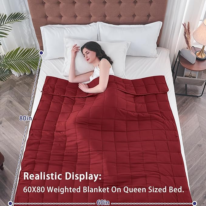 yescool Weighted Blanket for Adults (20 lbs, 60โ x 80โ, Red) Cooling Heavy Blanket for Sleeping Perfect for 190-210 lbs, Queen Size Breathable Blanket with Premium Glass Bead, Machine Washable