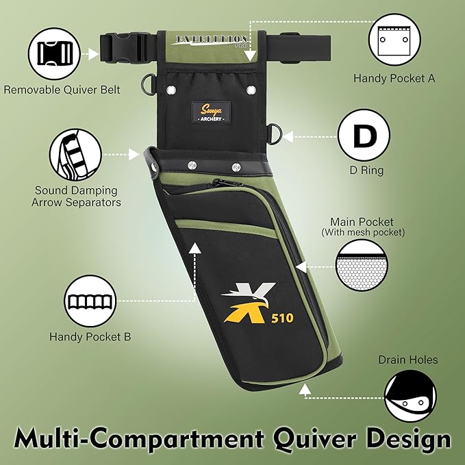 SUNYA X510 Field & Competition Hip Arrow Quiver | 3-Slot Noise-Free Archery Quiver with Sturdy Storage System (42x18cm)