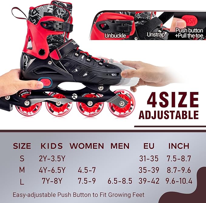 Inline Skates for Kids and Adult, Adjustable Fun Illuminating Skates for Girls, Boys, Women and Men Outdoor and Indoor, Beginner-FlexoryFit