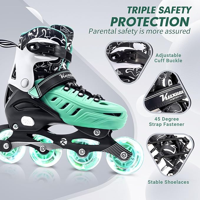 Inline Skates for Kids and Adult, Adjustable Fun Illuminating Skates for Girls, Boys, Women and Men Outdoor and Indoor, Beginner-FlexoryFit