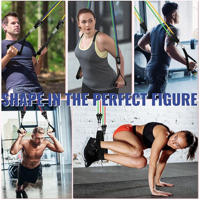 Aihoye Resistance Bands for Working Out, Exercise Bands with Handles, Stretch Bands for Exercise, Workout Bands with Door Anchors for Physical Therapy & Strength Training-FlexoryFit