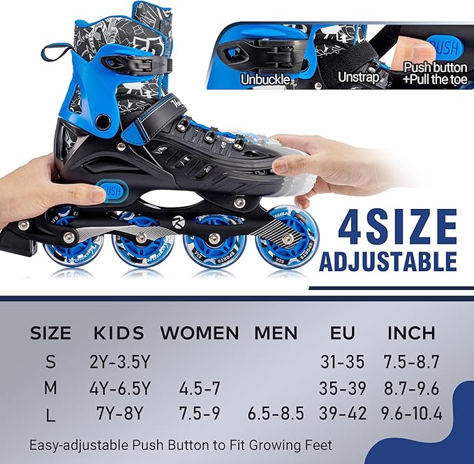 Inline Skates for Kids and Adult, Adjustable Fun Illuminating Skates for Girls, Boys, Women and Men Outdoor and Indoor, Beginner-FlexoryFit
