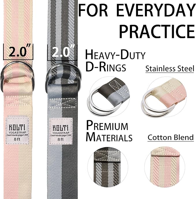 Yoga Exercise Adjustable Straps 8FT with Durable D-Ring for Pilates & Gym Workouts | Hold Poses, Stretch, Improve Flexibility & Maintain Balance-FlexoryFit
