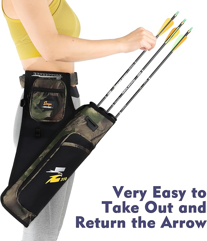 SUNYA Archery Hip Quiver for Arrows. Includes 3 Tubes Arrow Holder, Accessories Pockets and Waist Belt. Fit for Compound and Recurve Bow Practice.