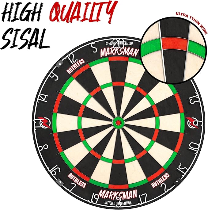 Ruthless Marksman Dart Board | Professional Level Ultra Thin Wire Sisal Dartboard for Steel Tip Darts (DB072)