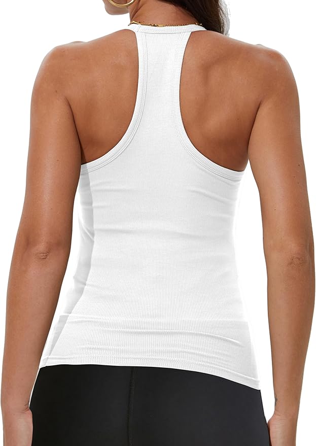 iGENJUN Workout Tops for Women Racerback Basic Tank Summer 2025 Camisole V Neck Slim Fit Ribbed Sleeveless-FlexoryFit