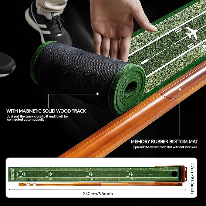 Putting Green Indoor Golf Putting Mat – Easy to Assemble with Automatic Ball Return, Wrinkle-Free Close to Real Green Speed, Suitable for Office, Recreation Room, Patio – Ideal Gift