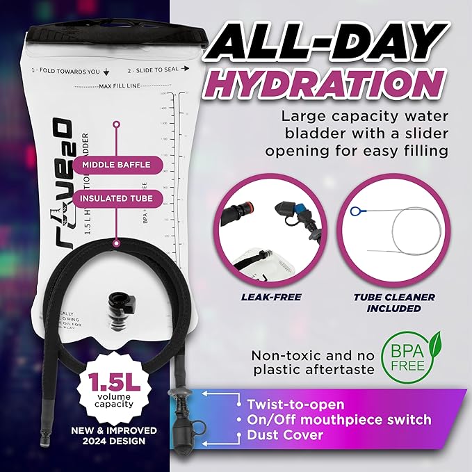 Rave Hydration Backpack โ Anti-Theft Festival Hydration Pack with 1.5L Leakproof TPU Bladder โ Slim, Insulated Water Pack with Secret Pockets & Breathable Back โ for Raves, Music Festivals, EDC