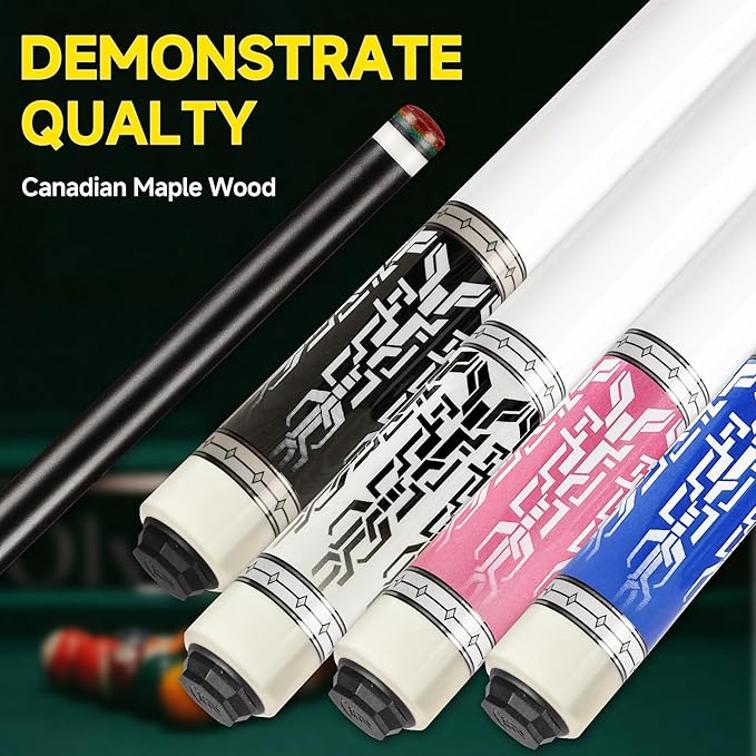 HomeSeason Glass Fiber Pool Cue 58" Professional Pool Stick 12.7mm 4-Layer Tip Low Deflection Cue Stick, 3 * 8/8Joint Pin, Ultra-Smooth, Billiard Cue Sticks-FlexoryFit