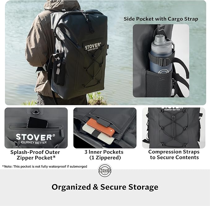 STOVER 5/10/25/30/40/55L Waterproof Backpack- Floating Dry Bag for Kayaking, Travel, Beach, Hiking, & Camping, Men/Women