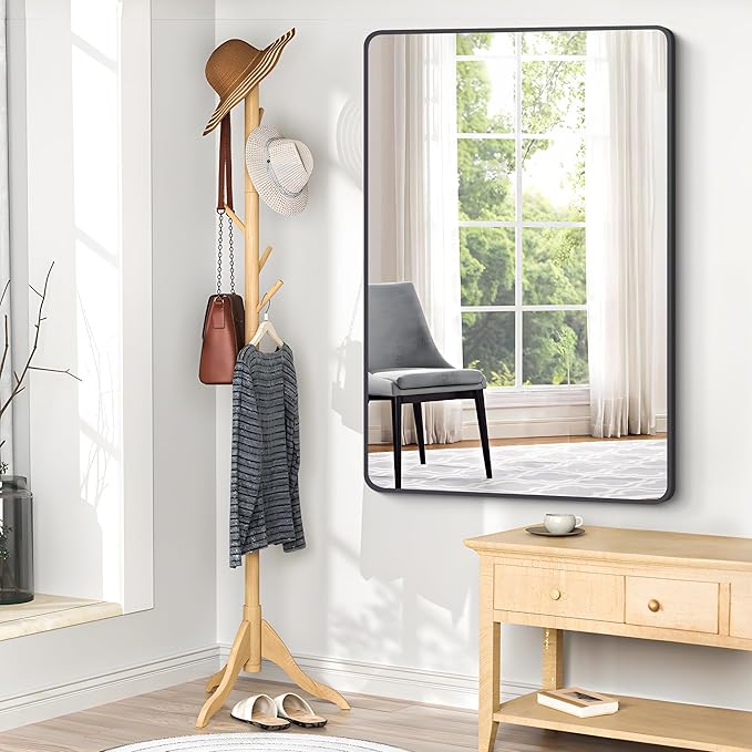 36x48 inch Bathroom Mirror,Black Rectangle Mirror,Wall Mounted Bathroom Frame Vanity Mirror with Round Corner for Bedroom Living Room, Entryway Hangs Horizontal or Vertical-FlexoryFit