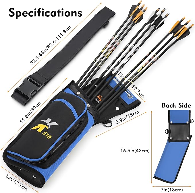 SUNYA X510 Field & Competition Hip Arrow Quiver | 3-Slot Noise-Free Archery Quiver with Sturdy Storage System (42x18cm)