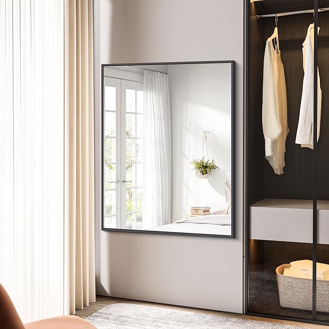 Bathroom Mirror,36x48 inch Large Wall Mirror for Bathroom Wall Mounted Black Rectangle Corner Mirrors,Black Bathroom Mirror for Living Room,Farmhouse,Bedroom Entryway,Horizontal/Vertical-FlexoryFit