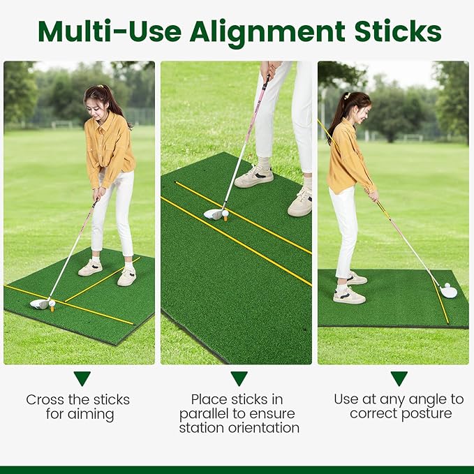 Tangkula Golf Hitting Mat, Artificial Turf Mat for Indoor/Outdoor Golf Practice Includes 2 Rubber Tees & 2 Alignment Sticks, Golf Training Mat for Home Backyard Garage