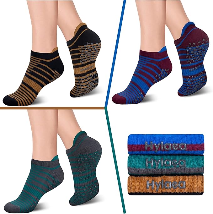 Hylaea Unisex Non Slip Socks with Grip for Yoga, Hospital, Pilates, Barre | Ankle, Cushioned-FlexoryFit