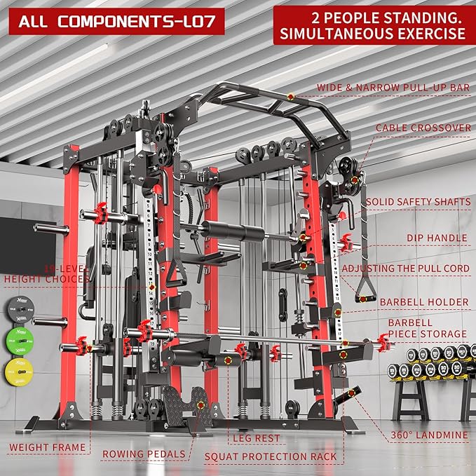 Power Cage,1600lbs Multi-Function Power Rack with Adjustable Cable Crossover System and More Training Attachment, Weight Cage for Home Gym-FlexoryFit