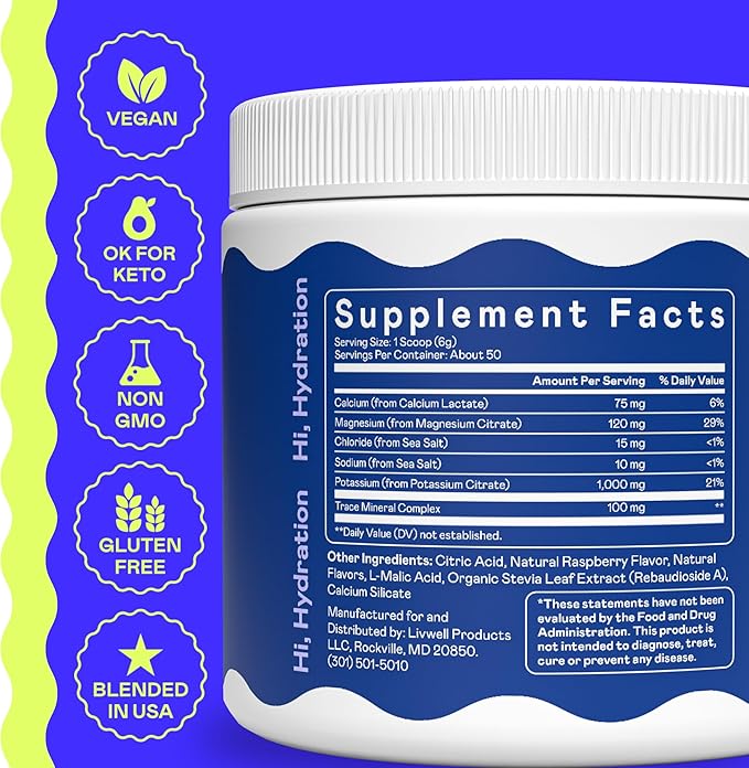 Hi-Lyte Keto & Performance - K1000 Electrolyte Powder Mix - Blue Raspberry - 1000mg Potassium + Magnesium, Calcium, Trace Minerals - Keto Drink for Cramp Support, Fasting, Recovery - No Sugar/Carbs-FlexoryFit
