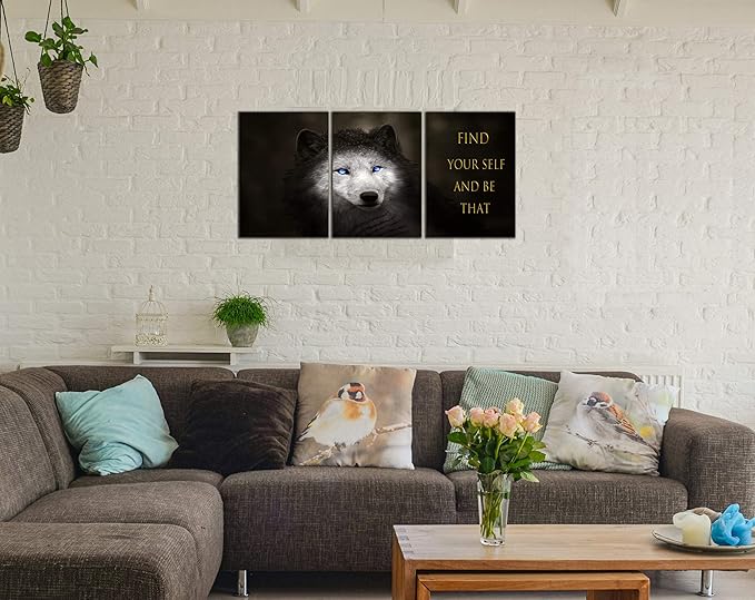 3 Panels Wolf Picture Motivational Wall Art Inspirational Canvas Painting Pictures Modern Entrepreneur Quotes Posters Prints Artwork for Home Office Decor House Decorations Class Room School to Hang-FlexoryFit