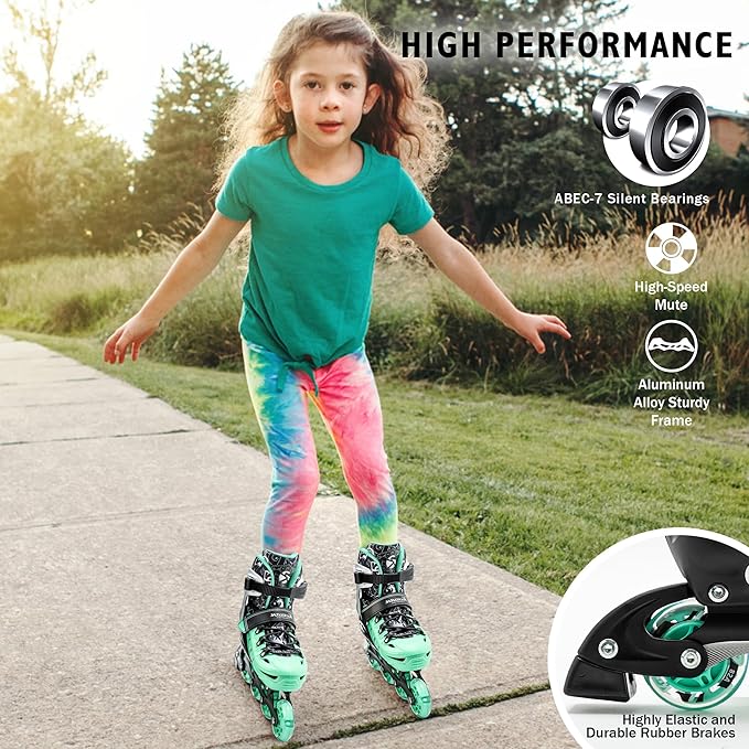 Inline Skates for Kids and Adult, Adjustable Fun Illuminating Skates for Girls, Boys, Women and Men Outdoor and Indoor, Beginner-FlexoryFit