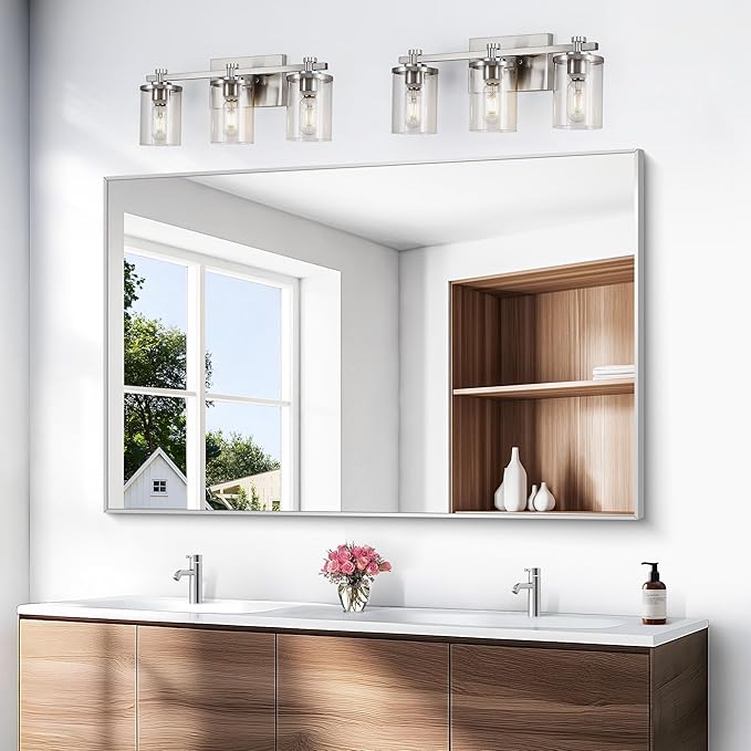 Silver Bathroom Mirror,55x36 inch Wall Mirror for Bathroom Wall Mounted,Large Rectangle Mirror for Bathroom Over Sink,Modern Metal Frame for Living Room,Bedroom Entryway,Horizontal/Vertical