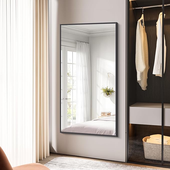 Bathroom Mirror,30x60 inch Large Wall Mirror for Bathroom Wall Mounted Black Rectangle Corner Mirrors,Black Bathroom Mirror for Living Room,Farmhouse,Bedroom Entryway,Horizontal/Vertical-FlexoryFit