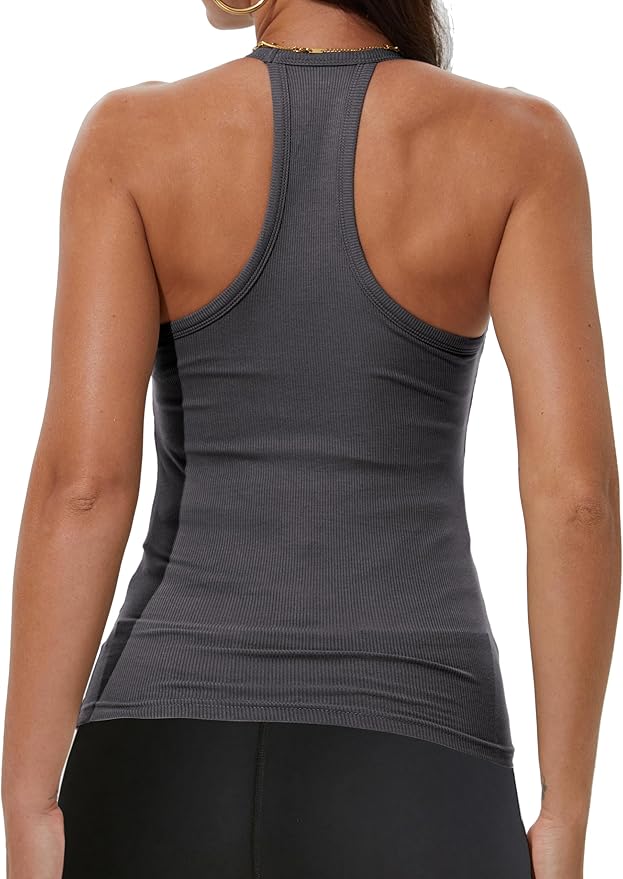 iGENJUN Workout Tops for Women Racerback Basic Tank Summer 2025 Camisole V Neck Slim Fit Ribbed Sleeveless-FlexoryFit