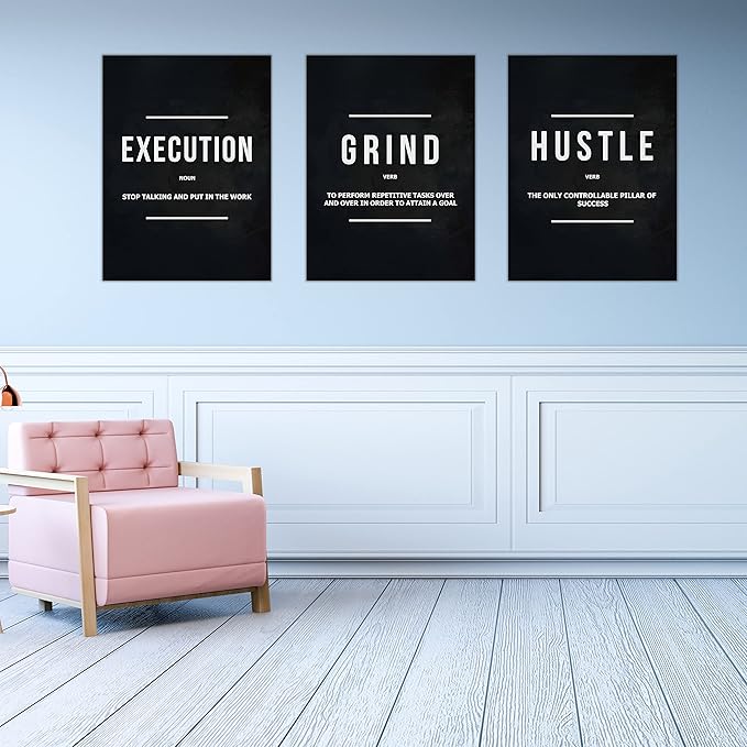 Success Canvas Painting Wall Art Quote Motivational Wall Art Execute Wall Decor 3 Pieces Black Poster Positive Inspirational Framed Artwork Prints Picture for Living Room Office 48''Wx 24''H-FlexoryFit