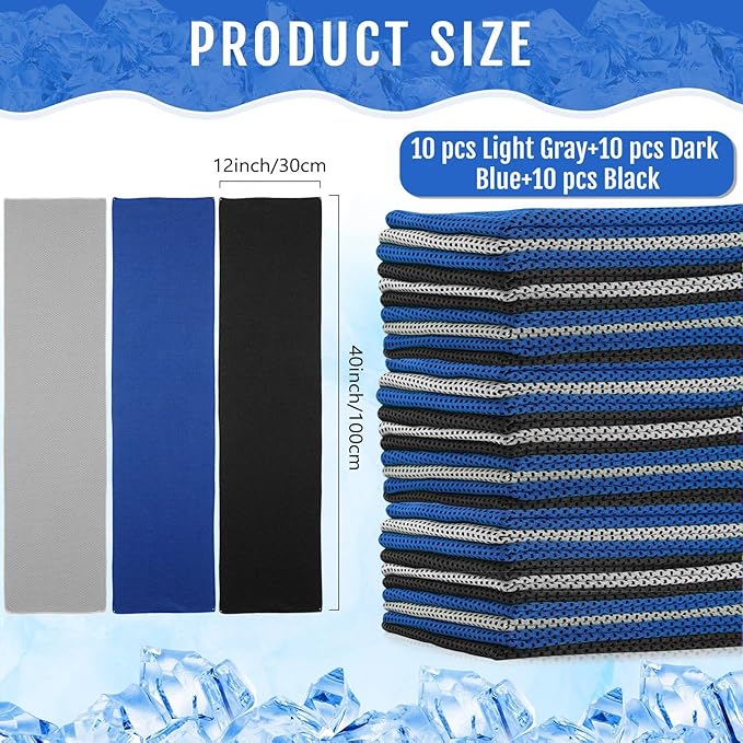 Hosuly 30 Pack Cooling Towels, 40"x12" Ice Breathable Soft Chilly Sweat Rag Microfiber Workout Rags for Gym Cooling Towels for Neck and Face for Yoga Golf Sport Running-FlexoryFit