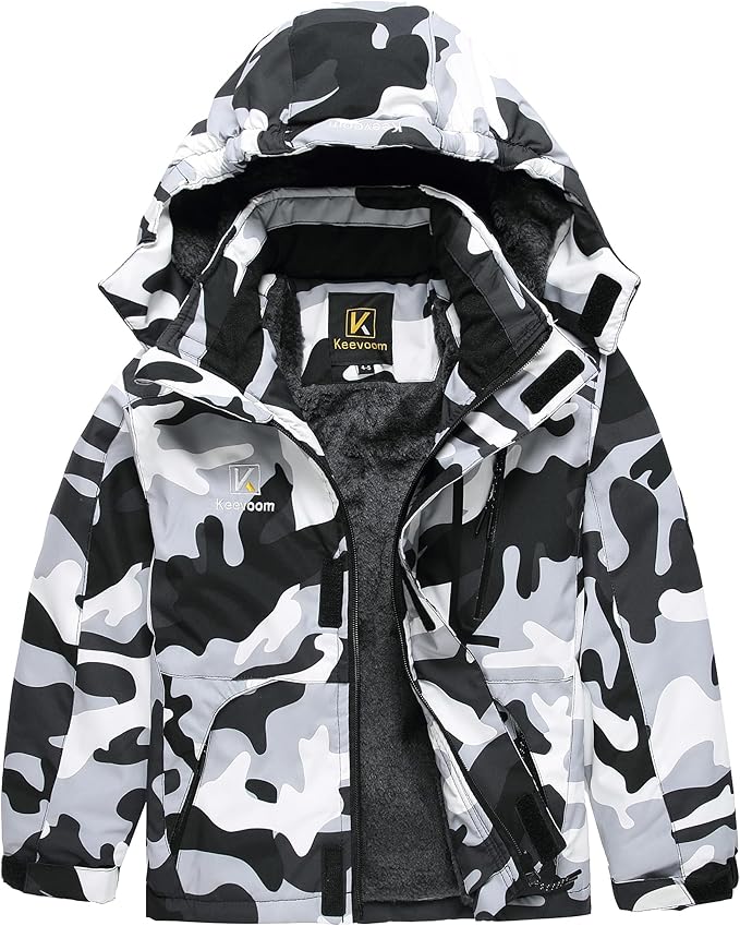 Keevoom Boys Winter Coat Ski Jacket Windproof Kids Snowboard Warm Fleece Snow Coat Waterproof Outdoor Hooded Ski Coats-FlexoryFit