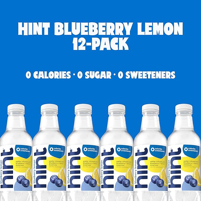 Hint Water Blueberry Lemon, Pure Water Infused with Blueberries & Lemons, Zero Sugar, Zero Calories, Zero Sweeteners, Zero Preservatives, Zero Artificial Flavors, 16 Fl Oz (Pack of 12)-FlexoryFit