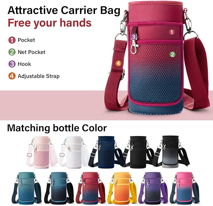 Insulated Water Bottle | Thickened Stainless Steel Vacuum Metal | Portable Sports Water Jug for Gym and Hiking with Straw, Carrier Bag, Handle Strap | BPA-Free 32 oz-FlexoryFit