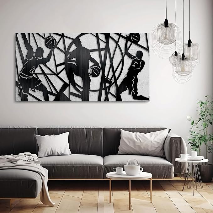 Large Canvas Wall Art, Basketball Sports Motivational Artwork Pictures Cool Teen Boy Poster Prints Man Wall Paintings for Home Office Gym Decor Framed Ready to Hang 24x48 IN-FlexoryFit