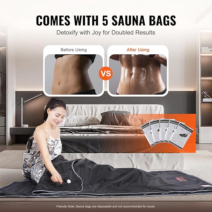 VEVOR Sauna Blanket, Compact Infrared Home Sauna with Oxford Fabric, Features Arm Openings & Carbon Fiber Warmers, Temp Settings 95-176℉, Timer 5-60 Mins, 75x35 inches