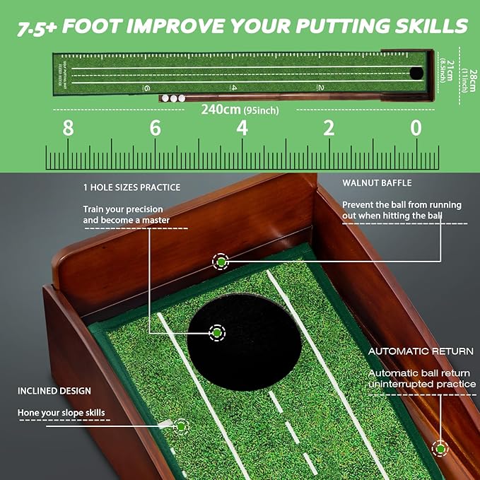 Putting Green Putting matt for Indoors Golf Putting Mat - Indoor Putting with Ball. Putting matt for Golf Practice, Portable and Easy to Clean. Great Gift