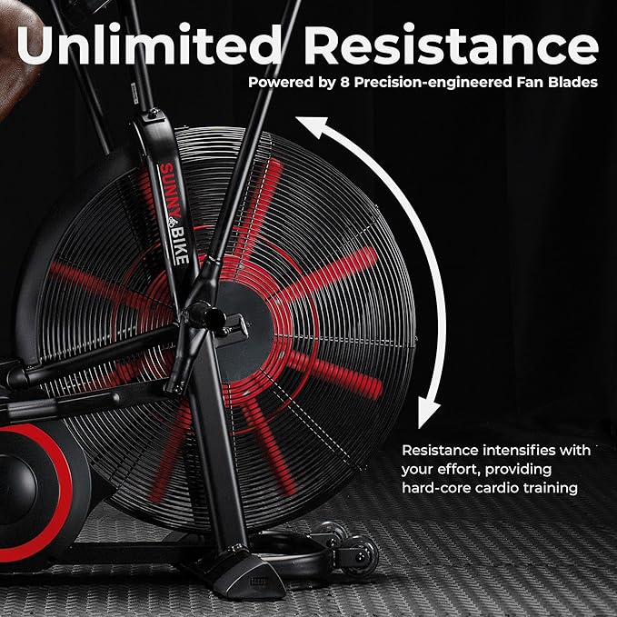 Sunny Health & Fitness Premium Smart Cross-Training Fan Bike, Air Resistance Cardio Machine w/330lb Capacity for Intensive Home Workout, Customizable Monitor w/Free SunnyFit App Connection-SF-B223018-FlexoryFit