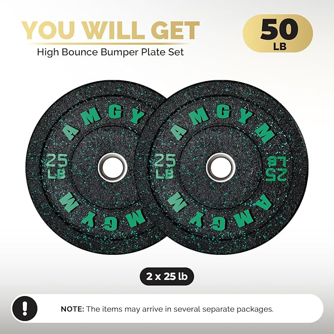 2 Inch Bumper Plates,10-500lbs,Barbell Rubber Olympic Weight Plates Set for Home Gym, Strength Training & Weight Lifting, Multiple Options Colors