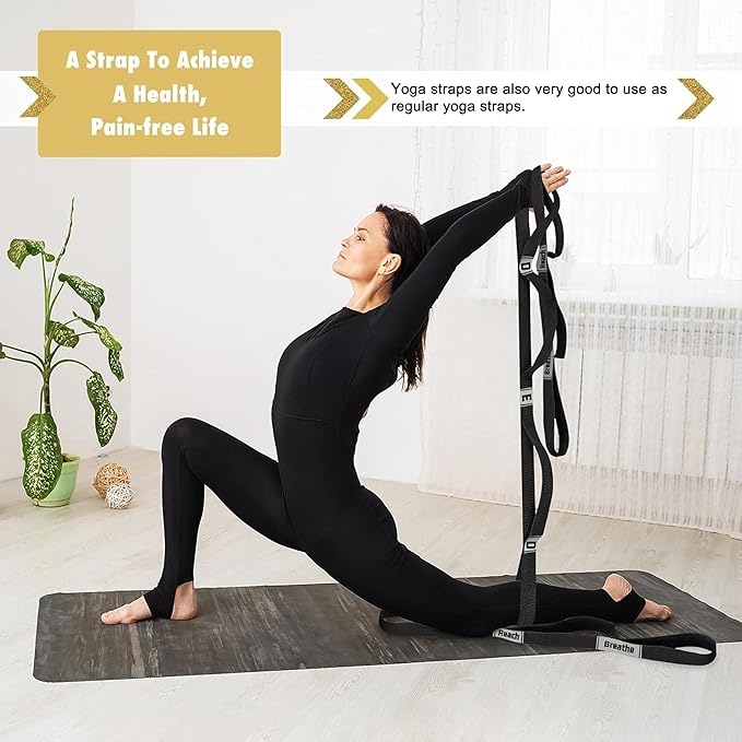 Stretching Strap Yoga Strap with 10 Loops, Non-Elastic Stretch Band for Physical Therapy, Flexibility, Exercise, Pilates, Dance & Gymnastics Workout-FlexoryFit