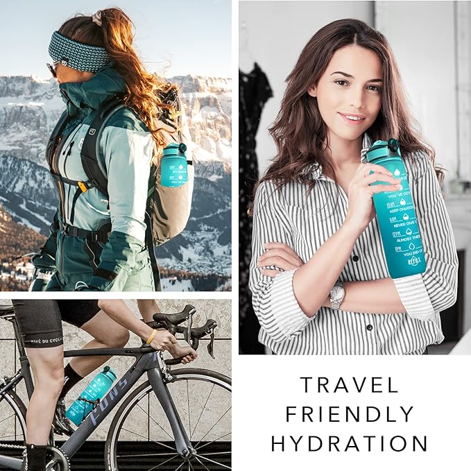 Hyeta 32 oz Water Bottles with Times to Drink and Straw, Motivational Water Bottle with Time Marker, Leakproof, Drinking Sports Water Bottle for Fitness, Gym and Outdoor-FlexoryFit