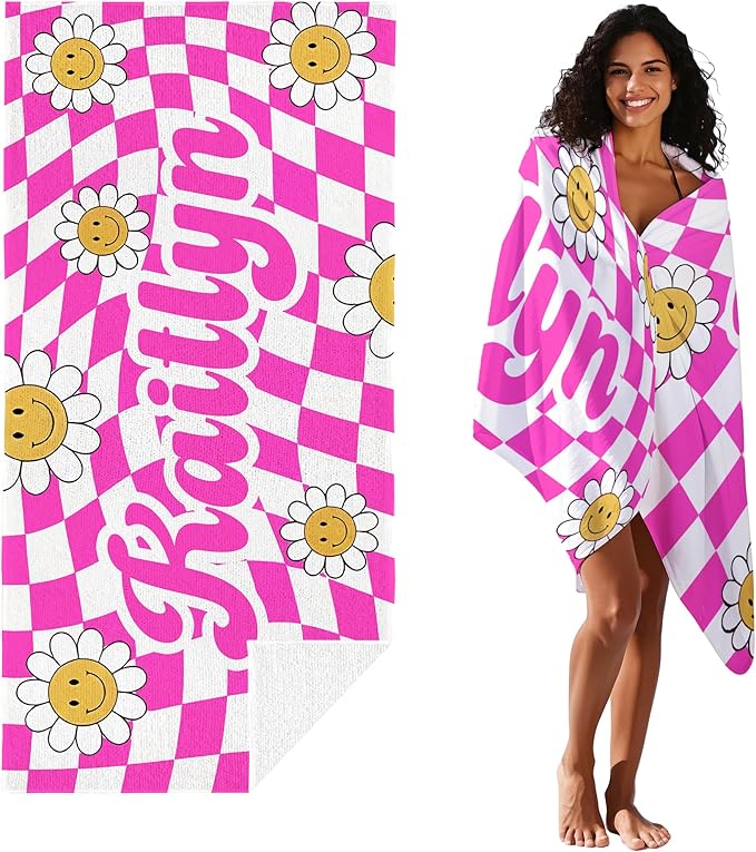 JML Personalized Beach Towel with Name, Custom Flower Beach Towel, Customized Microfiber Pool Towel, Quick Dry & Absorbent Swim Towel for Adult,Anniversary, Birthday, Summer Holiday,Vacation-FlexoryFit