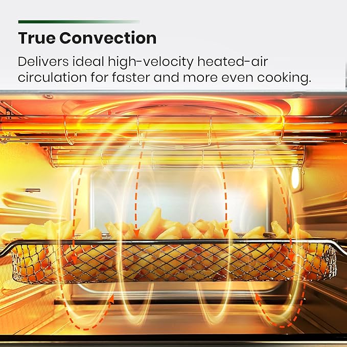 Infrared Heating Air Fryer Toaster Oven, Extra Large Countertop Convection Oven 10-in-1 Combo, 6-Slice Toast, Enamel Baking Pan Easy Clean with Recipe Book, Black Matte Stainless Steel-FlexoryFit