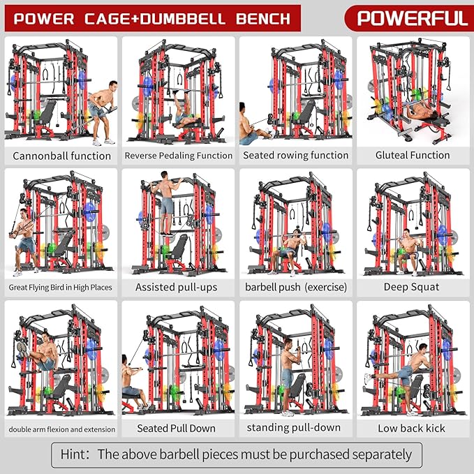 Power Cage,1600lbs Multi-Function Power Rack with Adjustable Cable Crossover System and More Training Attachment, Weight Cage for Home Gym-FlexoryFit